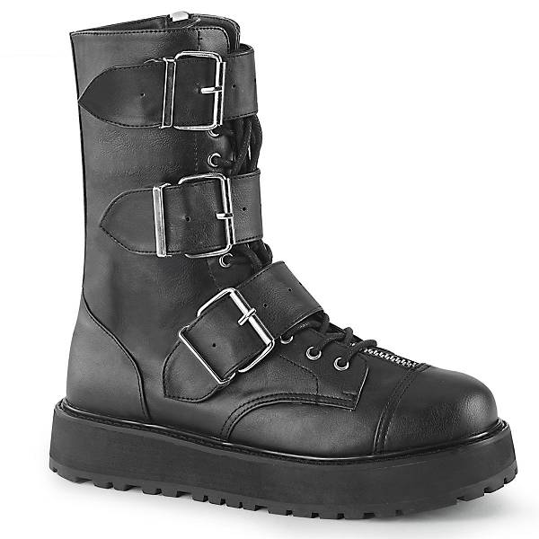 Demonia Valor-210 Black Vegan Leather Stiefel Damen D573-140 Gothic Halbhohe Stiefel Schwarz Deutschland SALE